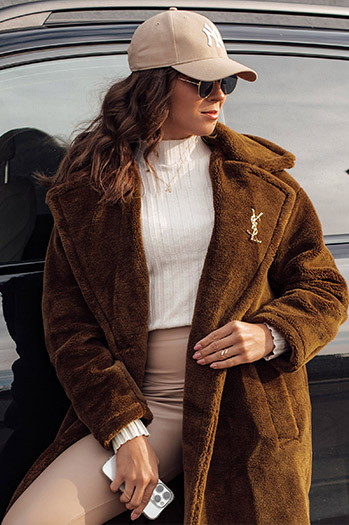 Płaszcz damski zimowy GLAMFUR długi futerkowy kamelowy Dstreet TY4699