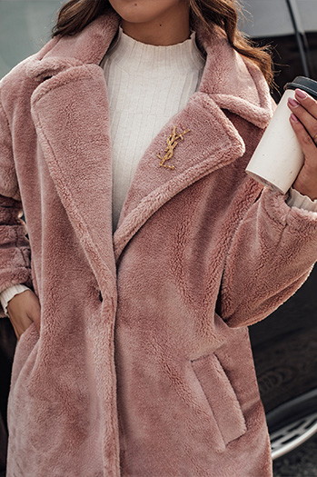 Płaszcz damski zimowy GLAMFUR długi futerkowy różowy Dstreet TY4700