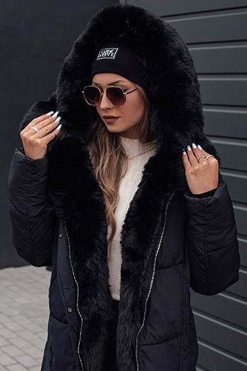 Kurtka damska zimowa MORISIO długa pikowana z kapturem czarna Dstreet TY4702