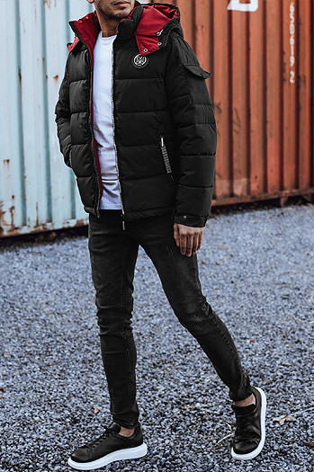 Kurtka męska zimowa pikowana z kapturem czarna Dstreet TX4930