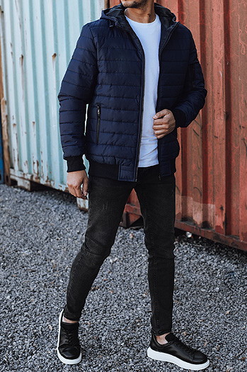 Kurtka męska przejściowa pikowana z kapturem granatowa Dstreet TX4936