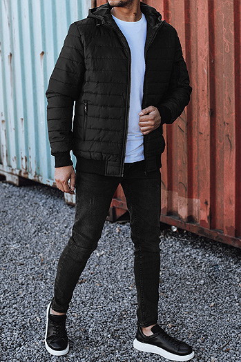 Kurtka męska przejściowa pikowana z kapturem czarna Dstreet TX4937