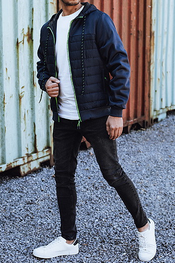 Kurtka męska przejściowa pikowana z kapturem granatowa Dstreet TX4939