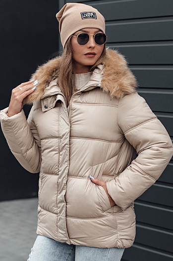 Kurtka damska zimowa NORDKOLL pikowana z kapturem jasno beżowa Dstreet TY4710