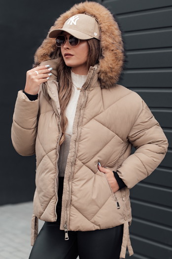 Kurtka damska zimowa LESISI pikowana z kapturem beżowa Dstreet TY4715
