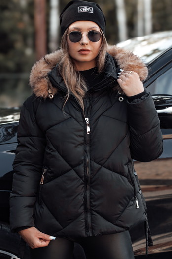 Kurtka damska zimowa LESISI pikowana z kapturem czarna Dstreet TY4716