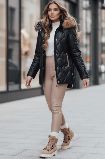 Kurtka zimowa damska LUMORE pikowana z kapturem czarna Dstreet TY4723