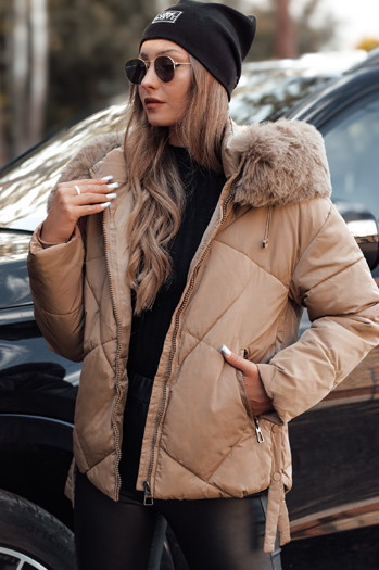 Kurtka damska zimowa MODIVA pikowana z kapturem jasno beżowa Dstreet TY4725