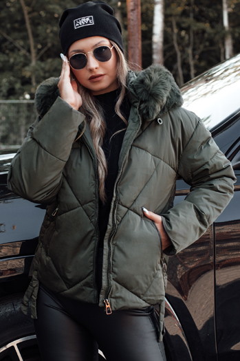 Kurtka damska zimowa MODIVA pikowana z kapturem zielona Dstreet TY4727