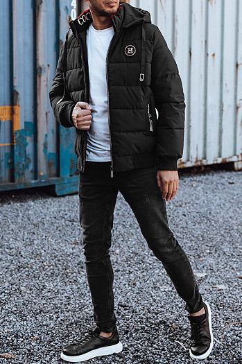 Kurtka męska zimowa pikowana z kapturem czarna Dstreet TX4948