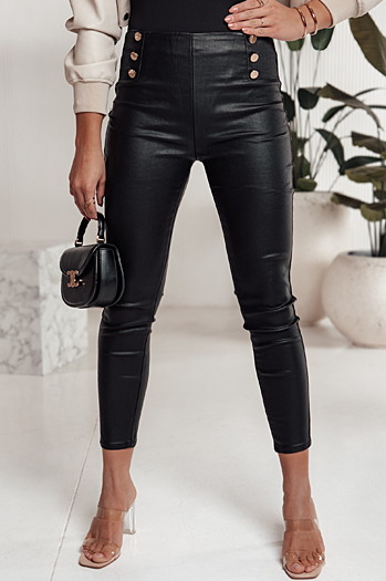 Spodnie damskie woskowane SKINLOVE  z wysokim stanem czarne Dstreet UY2198