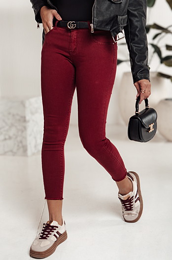 Spodnie jeansowe damskie BRITTNIX typu skinny bordowe Dstreet UY2222