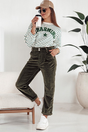 Spodnie sztruksowe damskie ciemnozielone Dstreet UY2231