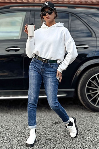 Spodnie damskie JELVANI jeansowe z paskiem w zestawie niebieskie Dstreet UY2236