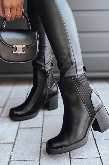 Botki damskie na grubym obcasie BLACKOUT czarne Dstreet ZY0519