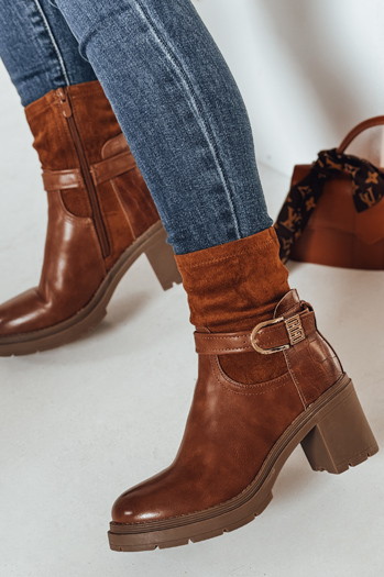 Botki damskie NOIRSTEP na obcasie kamelowe Dstreet ZY0524