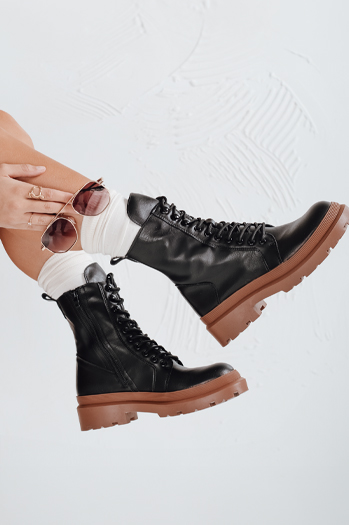 Botki damskie HARDSTEP wiązane czarne Dstreet ZY0531