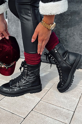 Botki damskie CITYSTRY wiązane z grubą podeszwą czarne Dstreet ZY0539