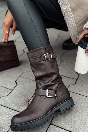 Kozaki damskie WORKENNA krótkie brązowe Dstreet ZY0543