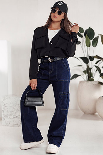 Spodnie damskie baggy FITZONE jeansowe cargo ciemnoniebieskie Dstreet UY2243