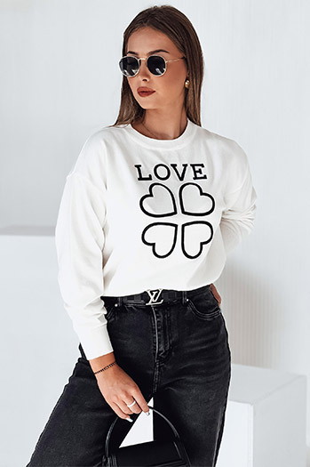 Damski sweter z haftem love CLOVER biały Dstreet MY2337