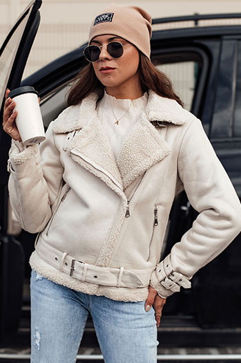 Kurtka damska LEVERINO  zamszowa z kożuszkiem biała Dstreet TY4732