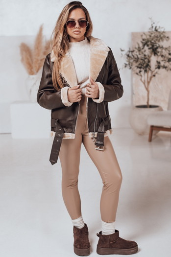 Kurtka damska skórzana z kożuszkiem NORFDIMA brązowa Dstreet TY4736