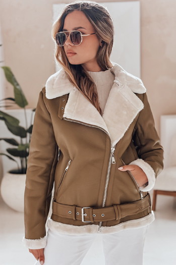 Kurtka damska skórzana z kożuszkiem NORFDIMA kamelowa Dstreet TY4738