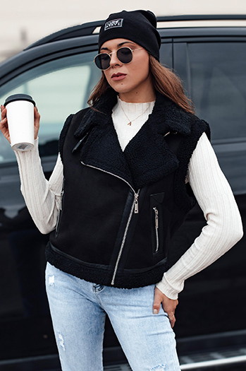 Kamizelka damska zamszowa z kożuszkiem WOOLZIP czarna Dstreet TY4742