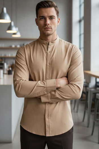 Koszula męska SLIM FIT casualowa beżowa ze stójką Dstreet DX2601