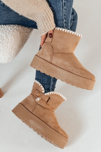 Botki damskie FLUFFIEZ kamelowe Dstreet ZY0561