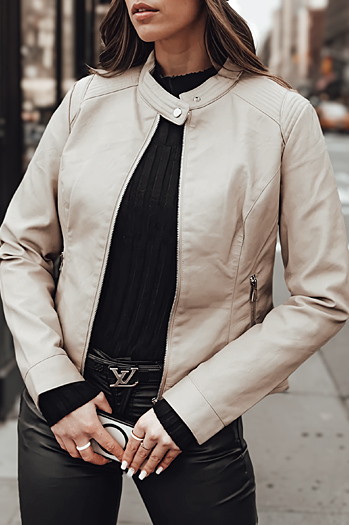 Kurtka damska przejściowa skórzana SKINVEX beżowa Dstreet TY4744