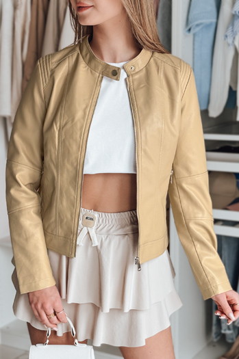 Kurtka damska skórzana z kapturem METSOUL beżowa Dstreet TY4745