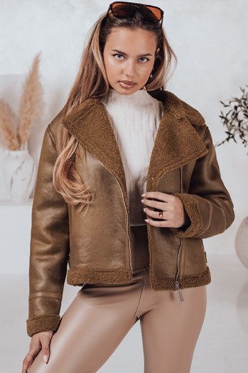 Kurtka damska SOFTSTILL zamszowa z kożuszkiem kamelowa Dstreet TY4747