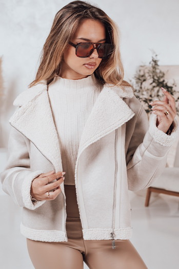 Kurtka damska SOFTSTILL zamszowa z kożuszkiem biała Dstreet TY4748