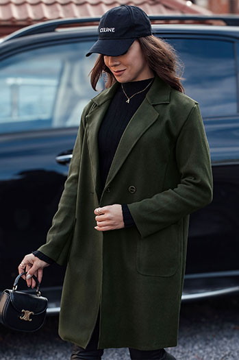 Płaszcz damski oversize LINNORE długi oliwkowy Dstreet NY0704