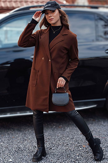 Płaszcz damski oversize LINNORE długi brązowy Dstreet NY0705