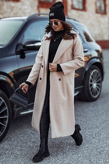 Płaszcz damski oversize MODVENTURE z kapturem beżowy Dstreet NY0721