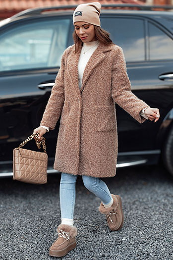 Płaszcz damski MOODLAY baranek długi beżowy Dstreet NY0726