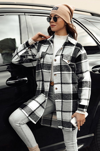 Kurtka damska oversize PLAIDIFY koszulowa czarna Dstreet TY4752