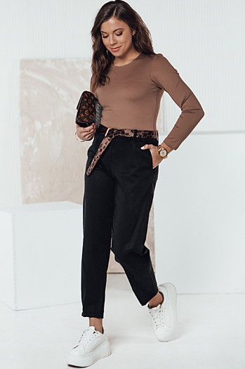 Spodnie damskie one size LEOCINCIN z paskiem czarne Dstreet UY2260