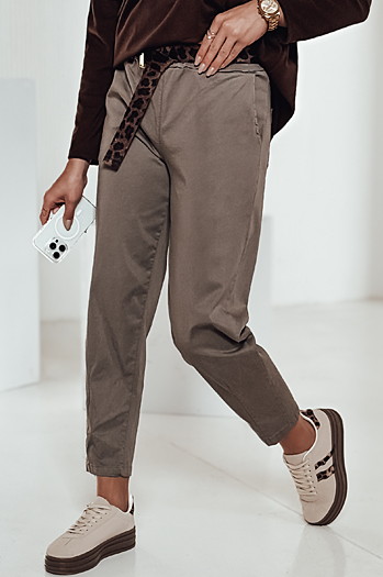 Spodnie damskie one size LEOCINCIN z paskiem khaki Dstreet UY2262