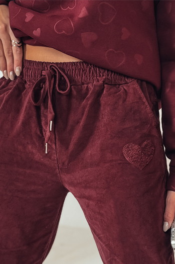 Spodnie damskie casual one size VELVITO sztruksowe bordowe Dstreet UY2287