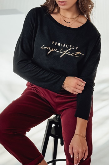 Bluzka damska oversize VIVILINES z nadrukiem czarna Dstreet RY2692