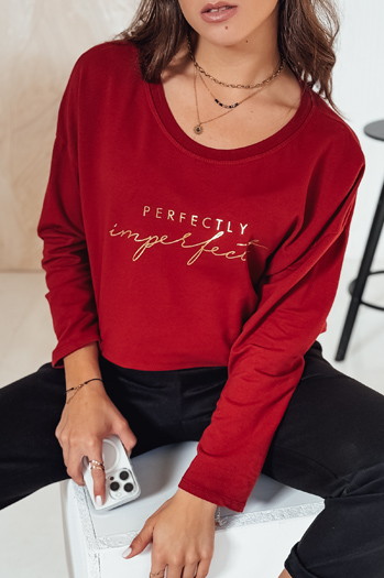 Bluzka damska oversize VIVILINES z nadrukiem bordowa Dstreet RY2693