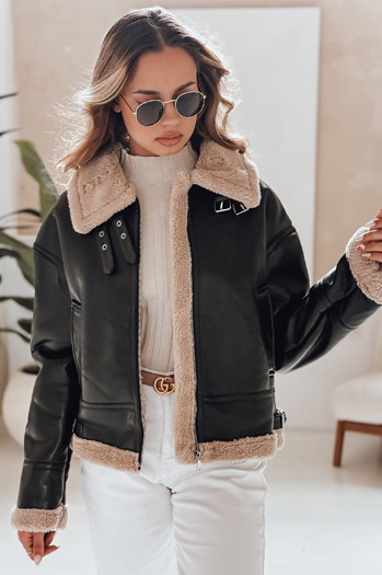 Kurtka skórzana damska z kożuchem SHEREB czarna Dstreet TY4756