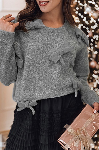 Sweter damski one size BOWTONE z kokardkami jasnoszary Dstreet MY2354