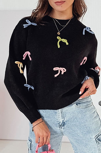 Sweter damski one size TIELUSH w małe kokardki czarny Dstreet MY2358