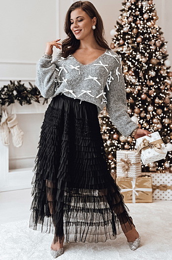 Sweter damski RIBBLOOM w kokardki grafitowy Dstreet MY2361