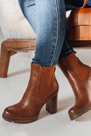 Botki damskie CHICMOVE na obcasie kamelowe Dstreet ZY0577